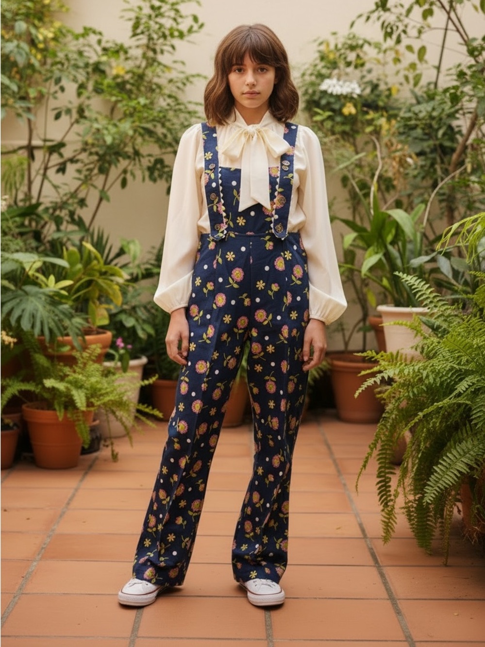 Cottagecore, Retro-Vintage, 70s Boho, sunflower polka dot overalls - Picture 15 of 15